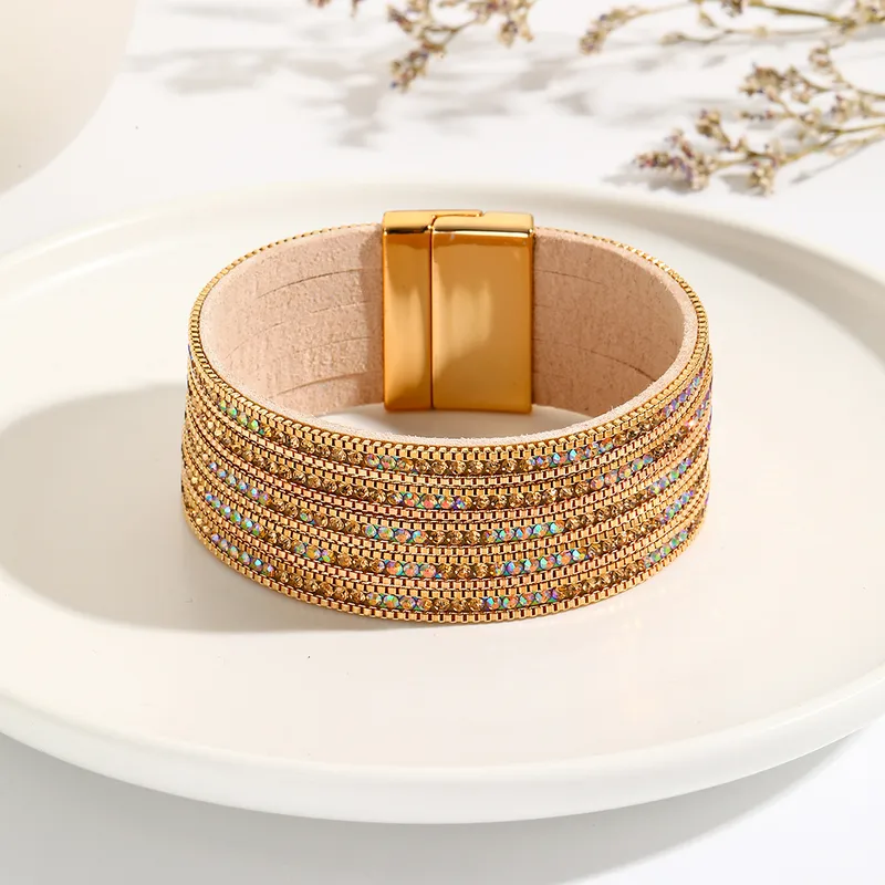 Bohemian Pu Leather & Alloy Inlay Bracelet